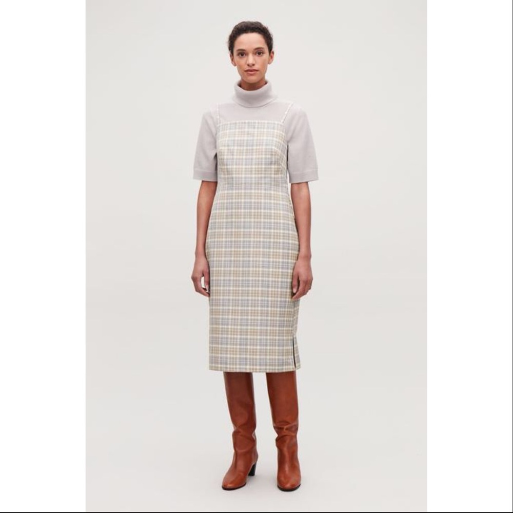 COS Checkered MIDI Dress Straight Neck Size 8